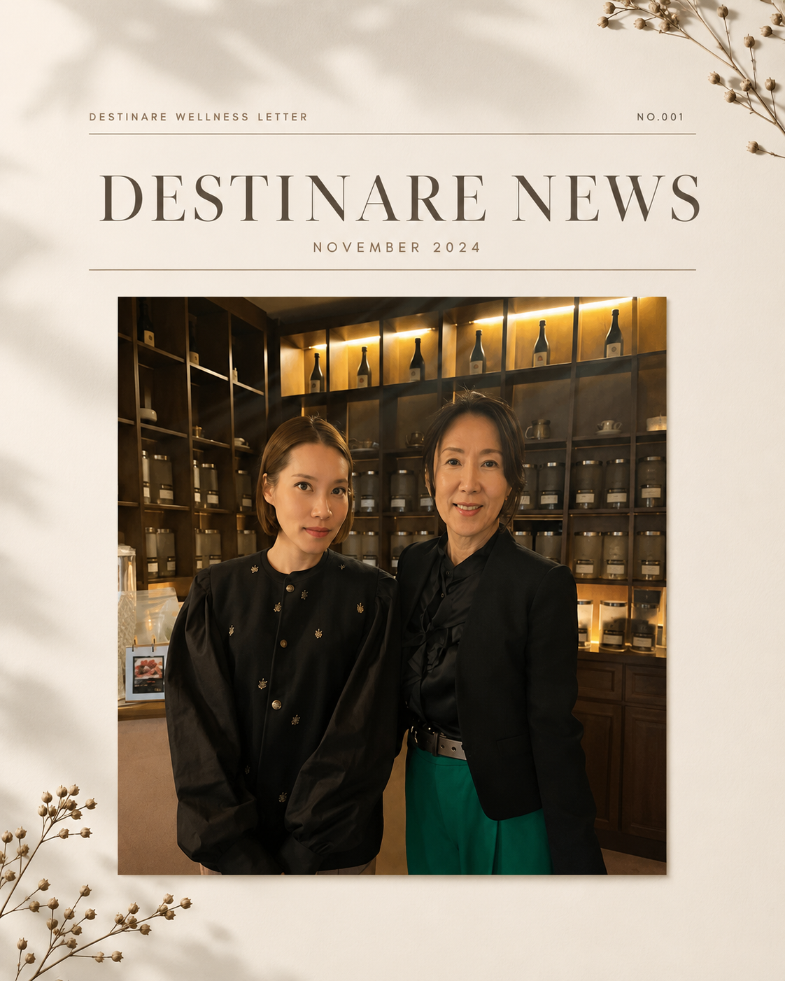 Destinare Wellness Letter No.001 cover featuring a visit with Japanese wellness expert Shinobu Sato in November 2024